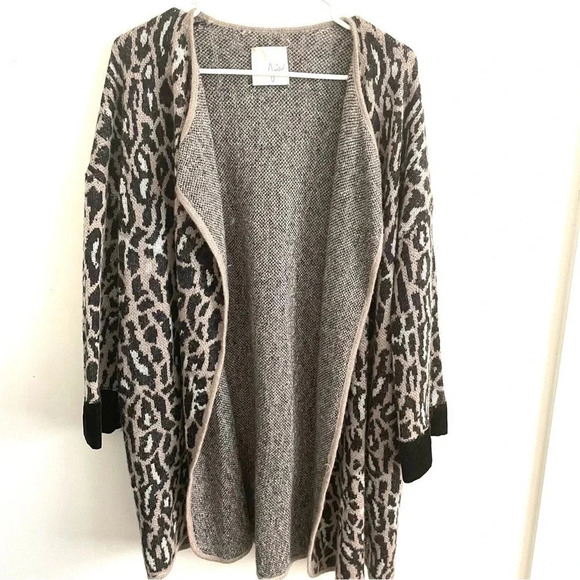 Whimsigoth Leopard Print Longline Cardigan Wool Blend Open Front Knit Sweater  L - Picture 4 of 11
